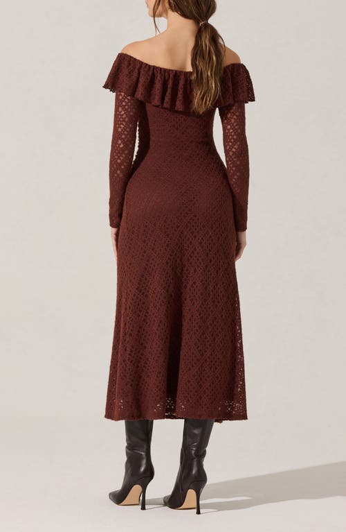 Astr The Label Dorian Lace Long Sleeve Off The Shoulder Maxi Dress In Brown
