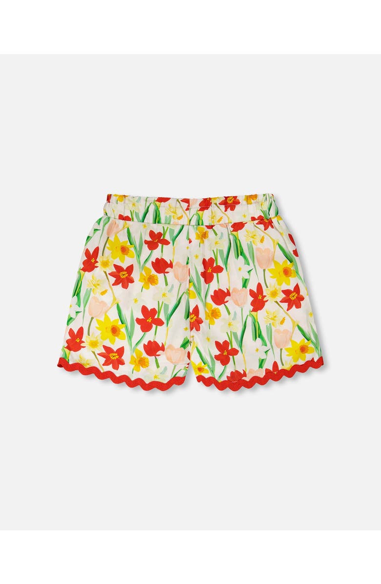 Deux par Deux Viscose Daffodil Shorts, Alternate, color, White Printed Daffodils