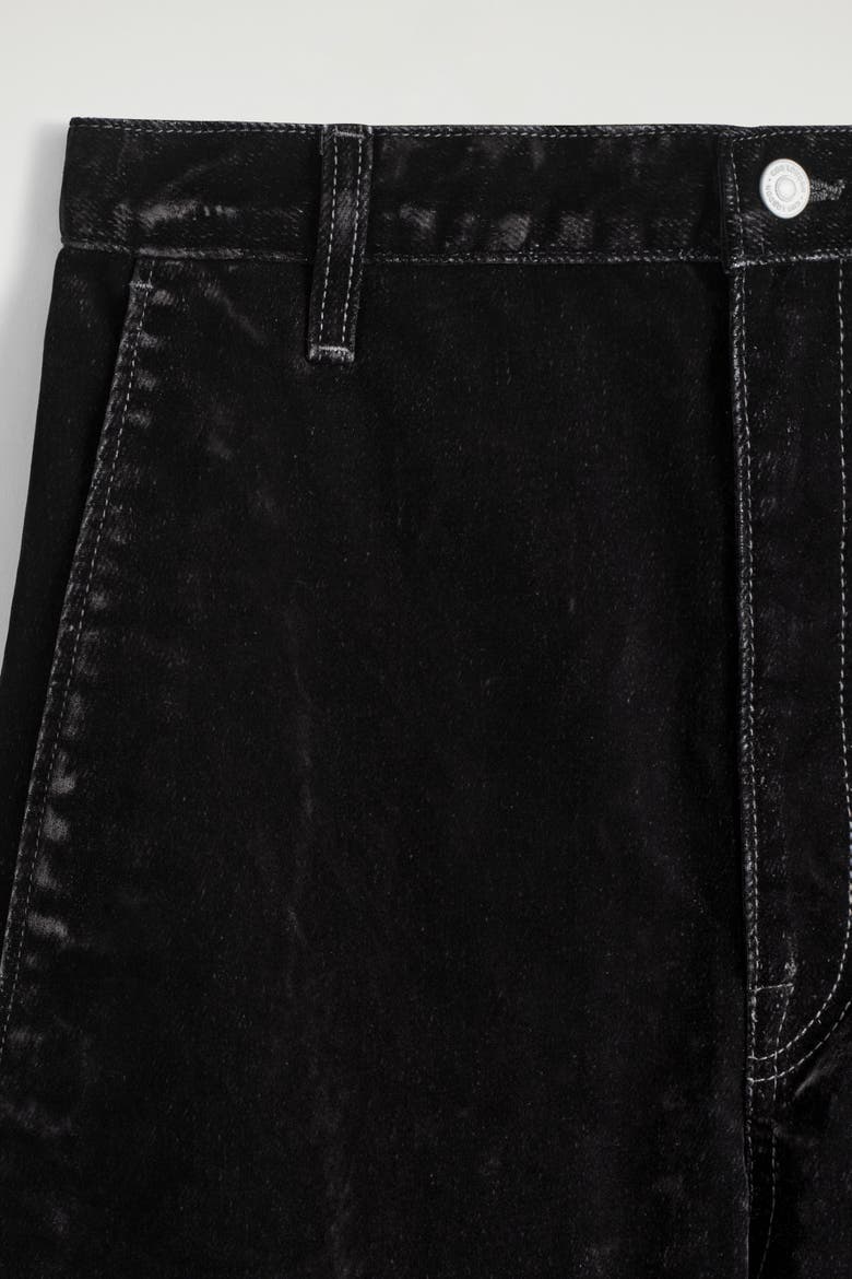 Flocked-Denim Barrel-Leg Pants, Alternate, color, BLACK