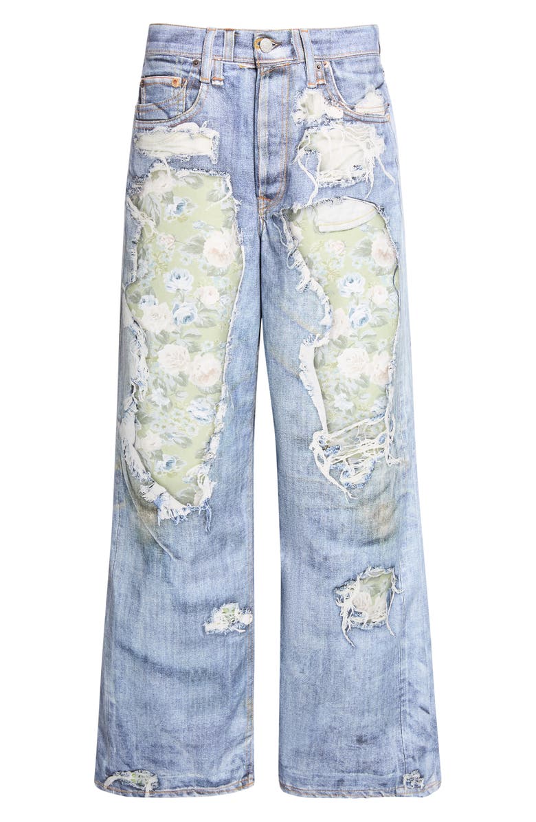 Acne Studios 1981 Trompe l'Oeil Wide Leg Jeans, Main, color, Blue/ Green