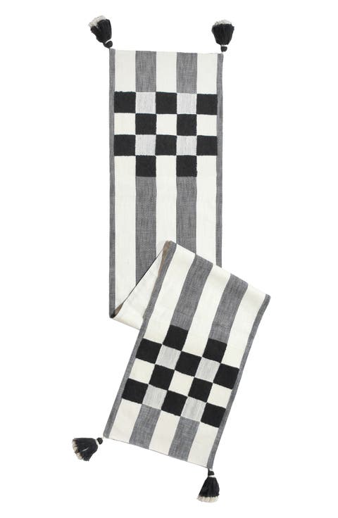 Black Checks & Stripes Table Runner