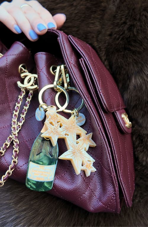 Solar Eclipse Hand Painted Champagne Key Chain Bag Charm In Multi