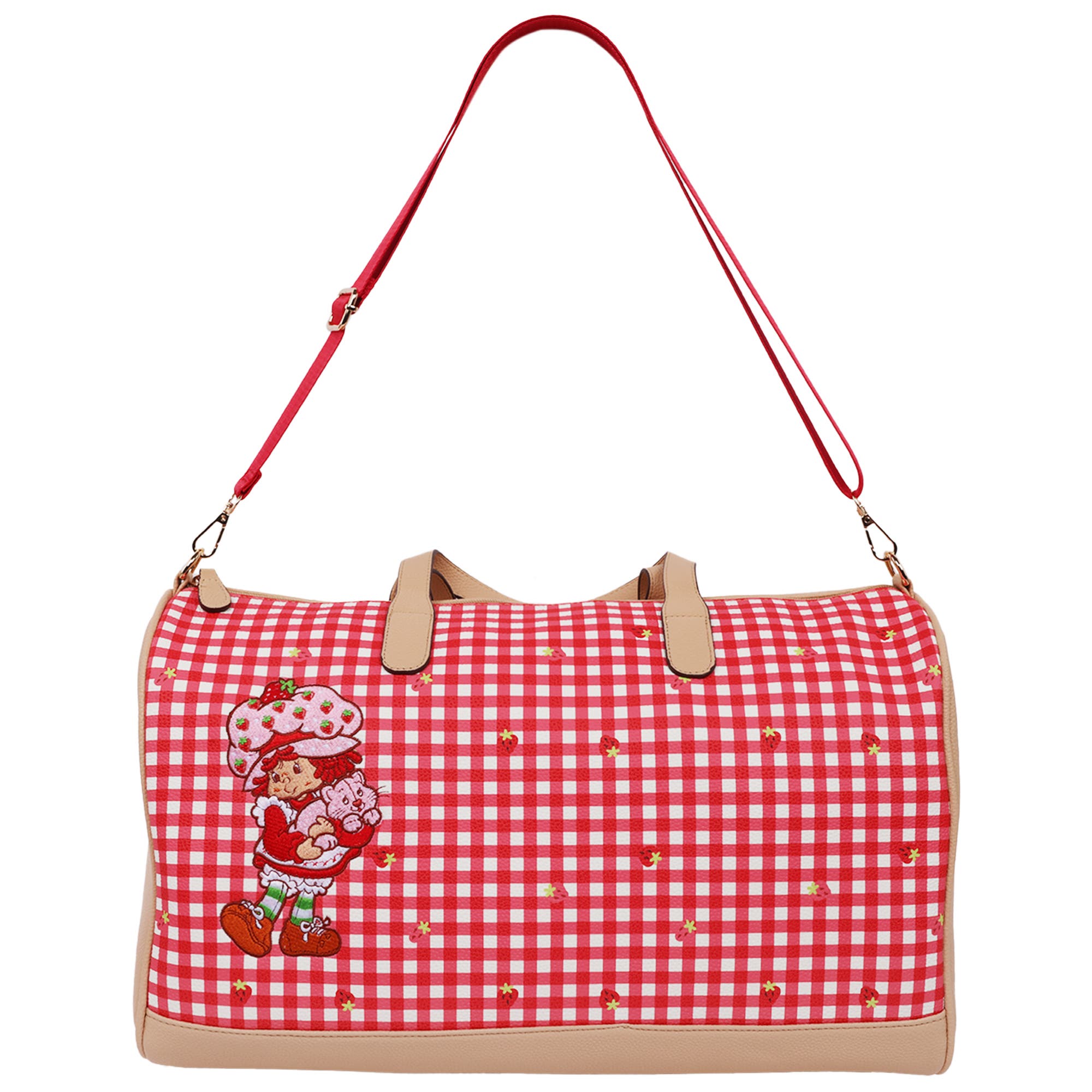 Strawberry Shortcake Gingham Weekender Duffel Bag, Alternate, color, Red