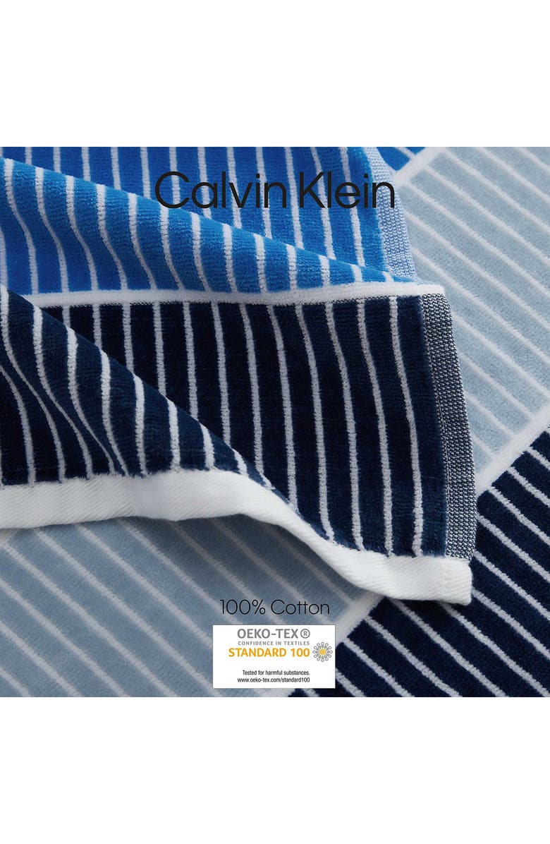 Calvin Klein Blocked Yarn Dye 2-Piece Beach Towel Set, Alternate, color, Indigo/ Marine Blue/ Blue Bell