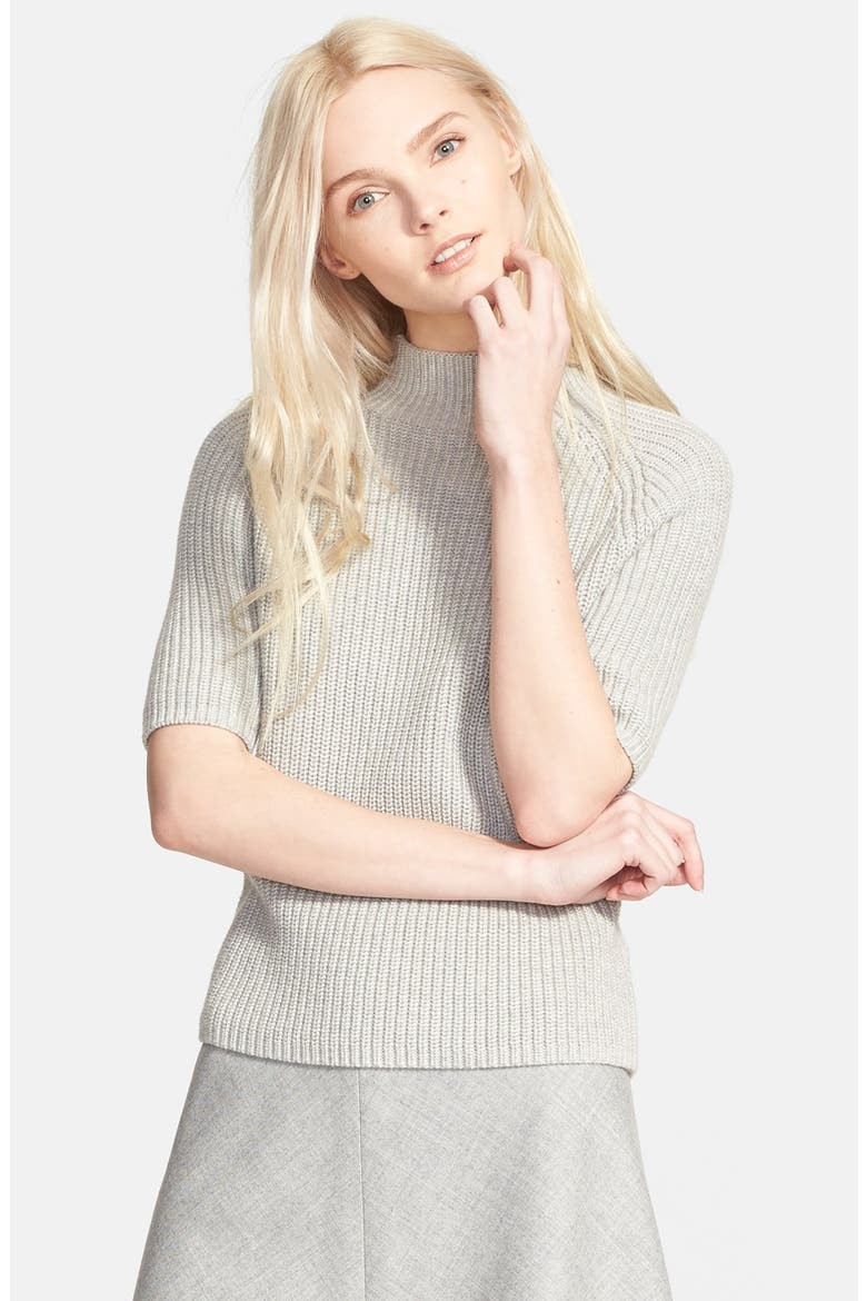 'Jodi' Cotton & Cashmere Short Sleeve Sweater, Alternate, color, COOL HEATHER