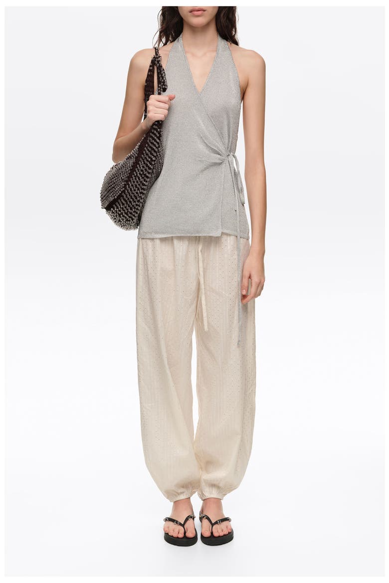Metallic wrap knit top, Main, color, SILVER