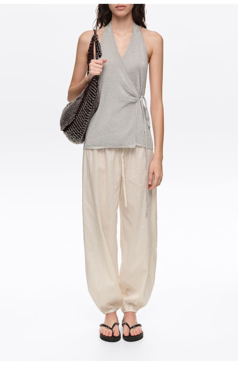 Bimba y Lola Metallic wrap knit top, Main, color, Silver
