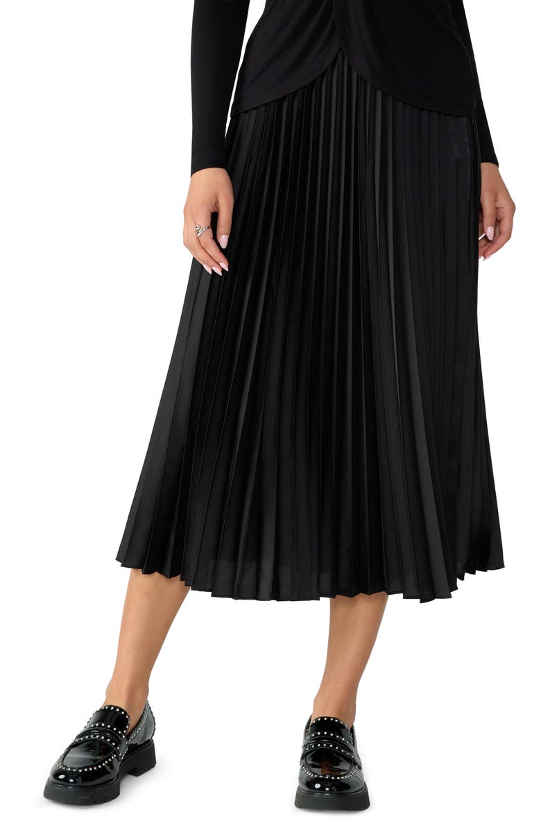 Sanctuary Everyday Pleated Satin Midi Skirt, Main, color, 