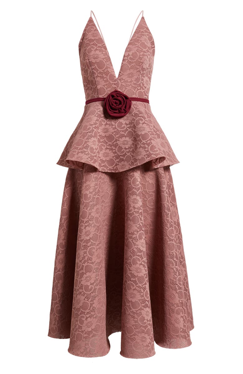 Black Halo Almira Floral Lace Peplum Cocktail Dress, Alternate, color, Desert Rose