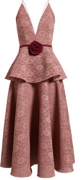 Black Halo Almira Floral Lace Peplum Cocktail Dress