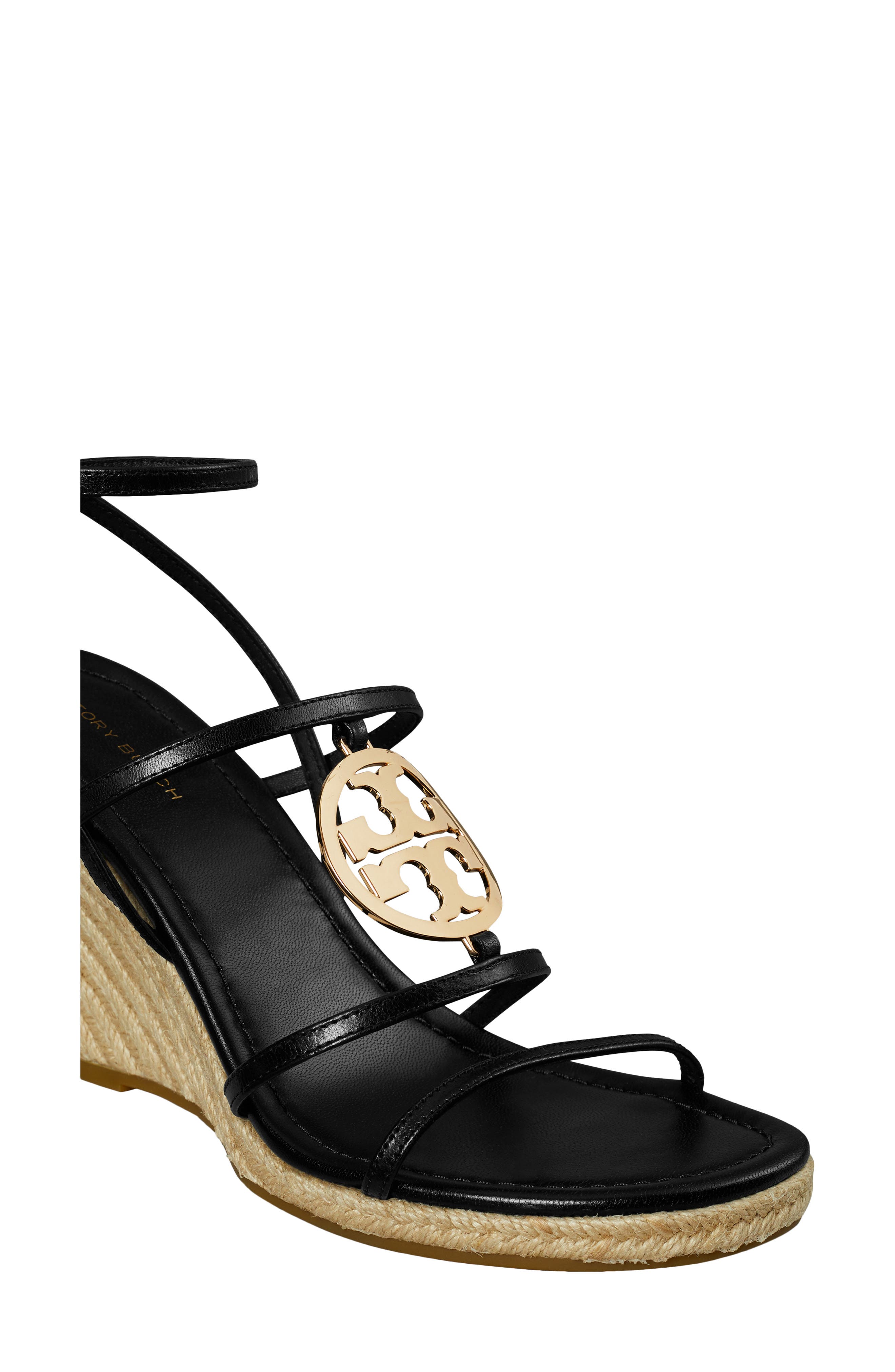 Tory Burch Capri Miller Espadrille Wedge, Alternate, color, Black / Gold
