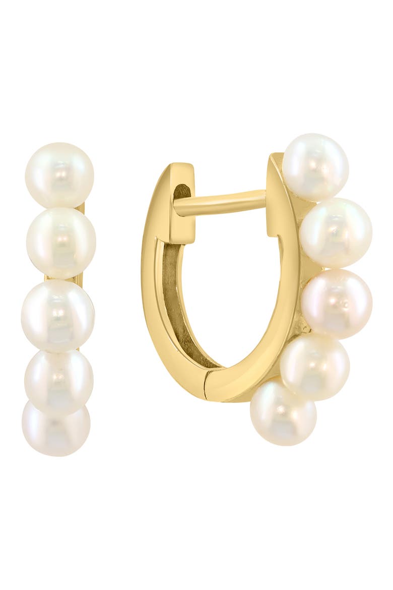 14K Gold Freshwater Pearl Hoop Earrings, Main, color, WHITE