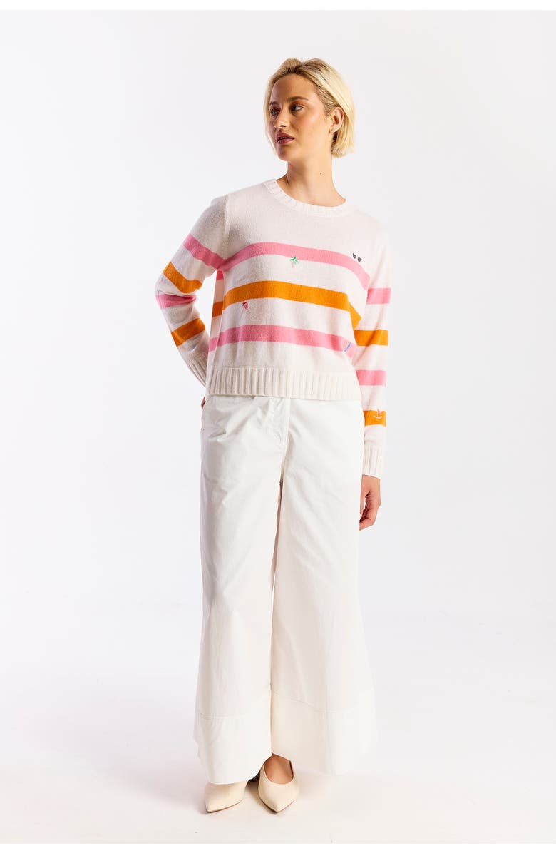 Brodie Pure Cashmere Beach Embroidery 100% Cashmere Sweater, Alternate, color, Pink & Orange Stripes