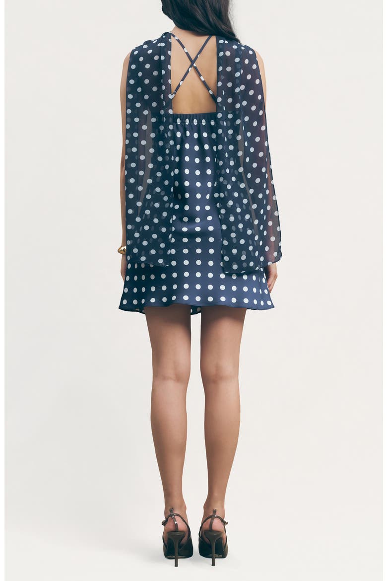 Hendrix Polka Dot Halter Neck Minidress with Removable Scarf, Alternate, color, NAVY WHITE DOTS