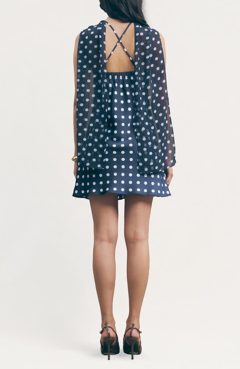 MAUDE CLUB Hendrix Polka Dot Halter Neck Minidress with Removable Scarf, Alternate, color, Navy White Dots