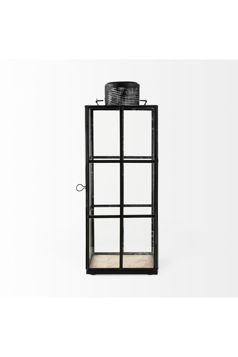 Gamfield  Metal and Glass Lantern, Alternate, color, Black