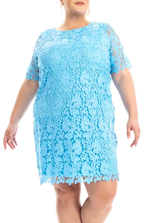 Nina Leonard Crochet Lace Sheath Dress In Carolina Blue