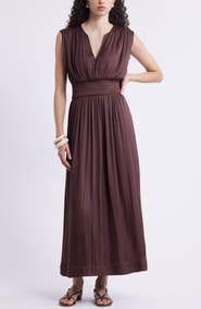 Nordstrom Sleeveless Smocked Satin Maxi Dress
