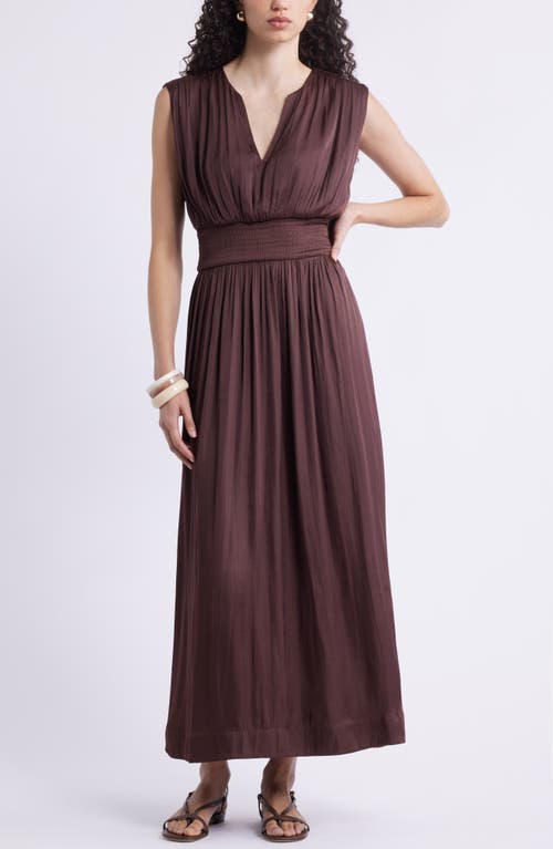 Nordstrom Sleeveless Smocked Satin Maxi Dress In Brown