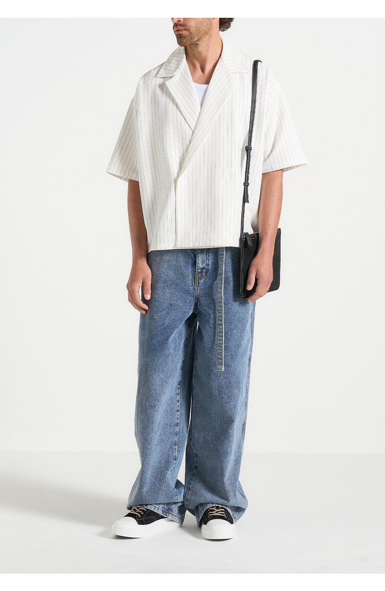 Manière De Voir Abel Boxy Pinstripe Double Breasted Shirt, Main, color, White