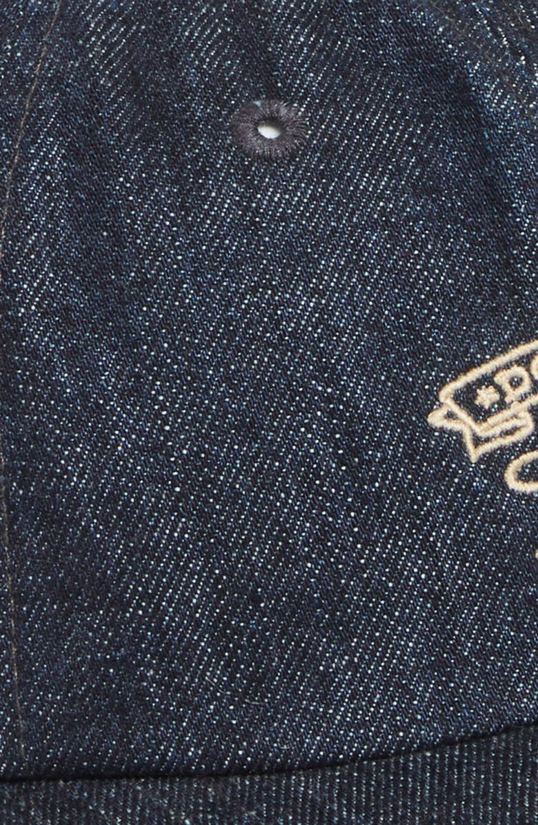 Double RL Sportsman Logo Embroidered Denim & Leather Adjustable Baseball Cap, Alternate, color, Rinse