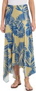 Lysse Catriona Leaf Print Handkerchief Hem Hammered Satin Skirt