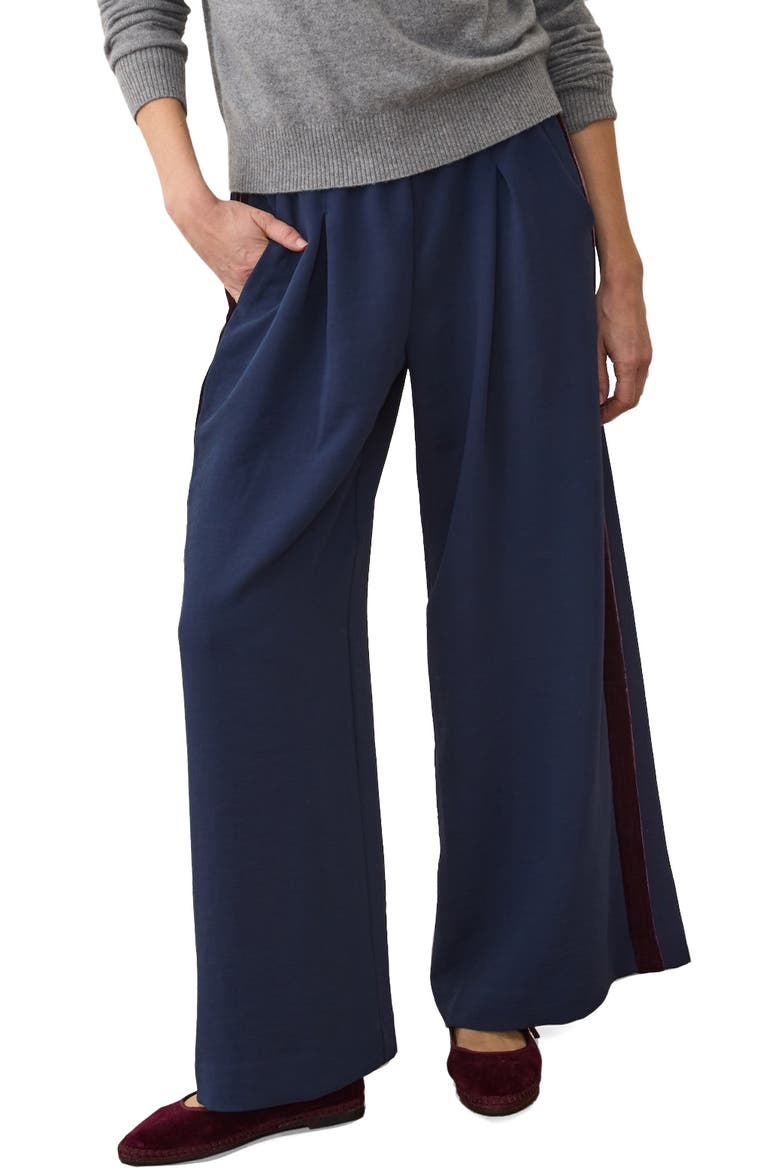 Allison Pull-On Wide Leg Velvet Stripe Pants, Main, color, NAVY WITH FIG STRIPE