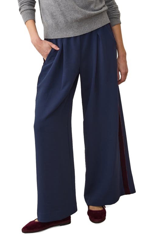 Marine Layer Allison Pull-on Wide Leg Velvet Stripe Pants In Blue