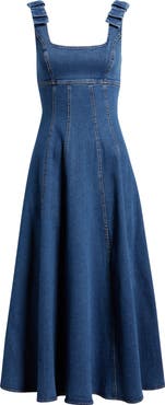 FREEMARKET Empire Waist Cotton Blend Denim Dress
