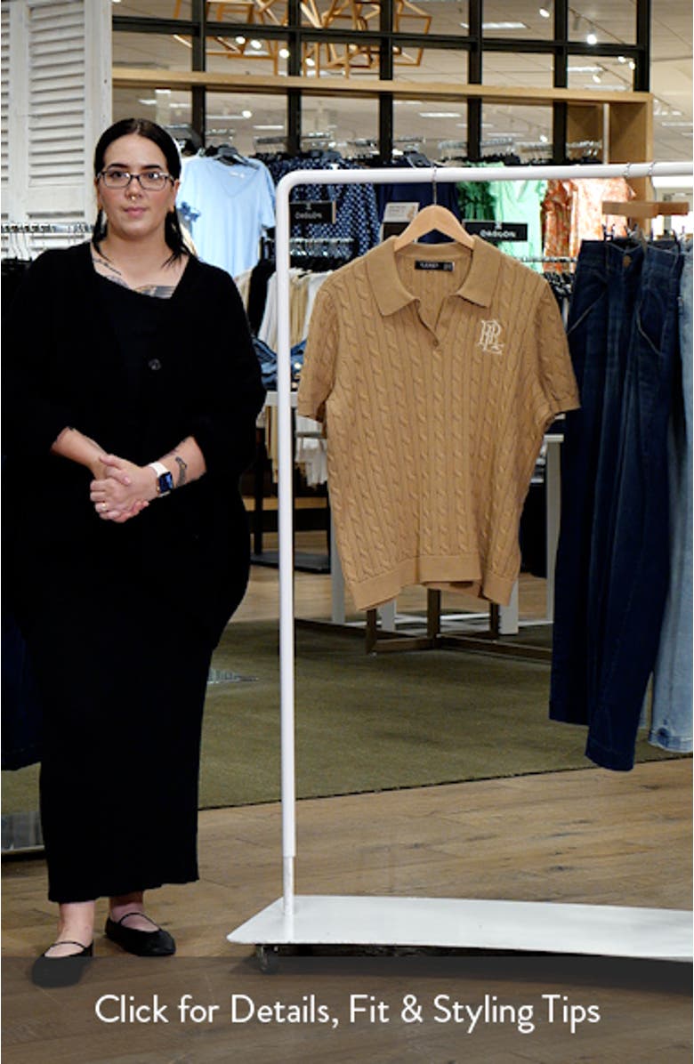 Short Sleeve Cable Knit Cotton Polo Sweater, sales video thumbnail