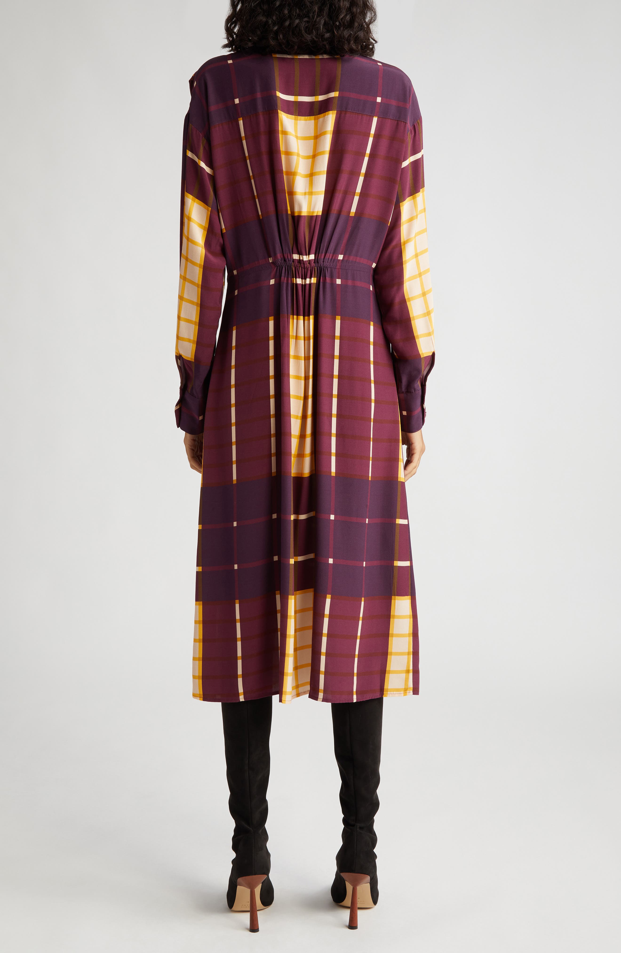 STAUD Elsa Plaid Long Sleeve Midi Shirtdress (Women) | Nordstromrack