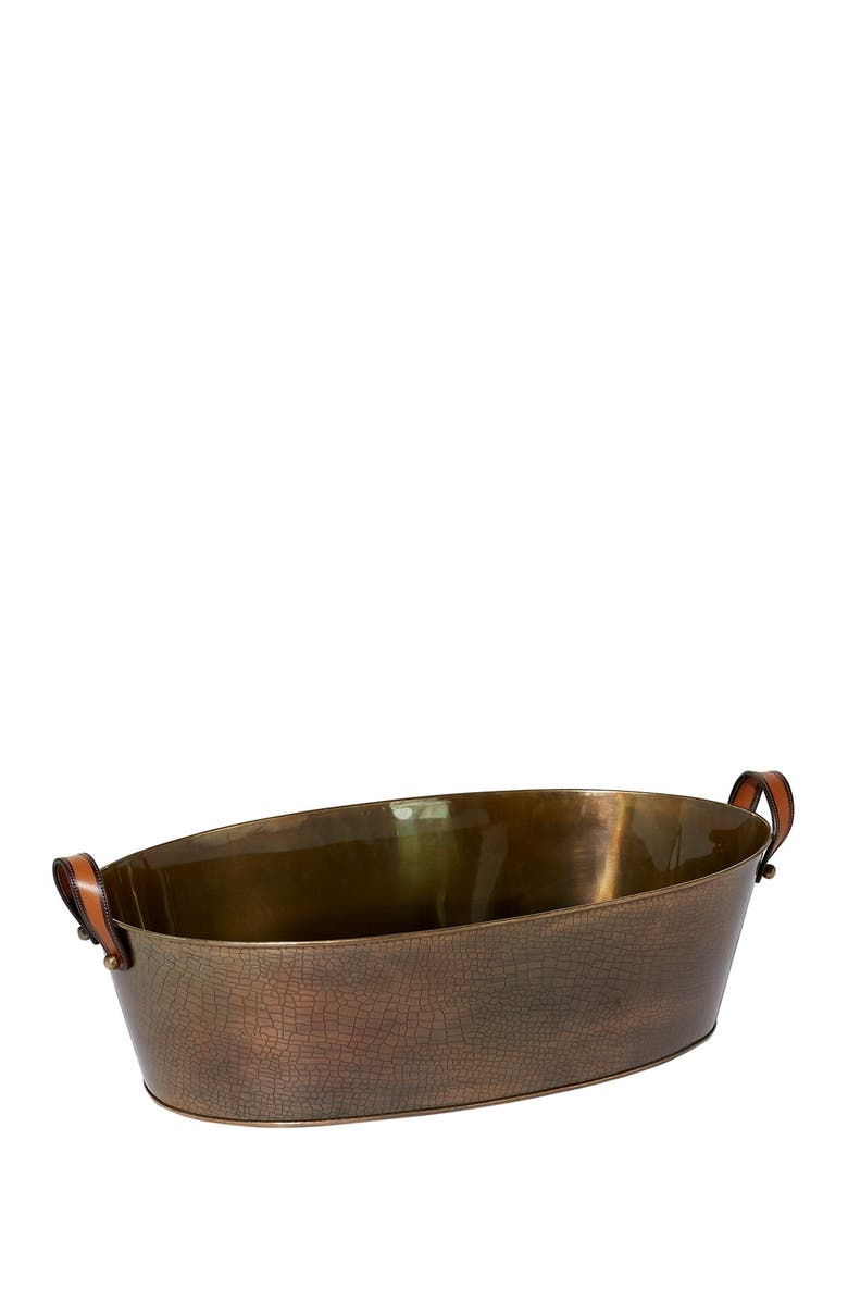 SONOMA SAGE HOME Bronze Metal Long Ice Bucket with Leather Strap Handles, Alternate, color, 