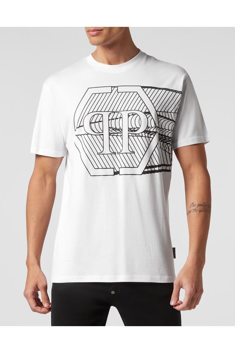 T-Shirt Round Neck Skull&Bones Men, Main, color, white