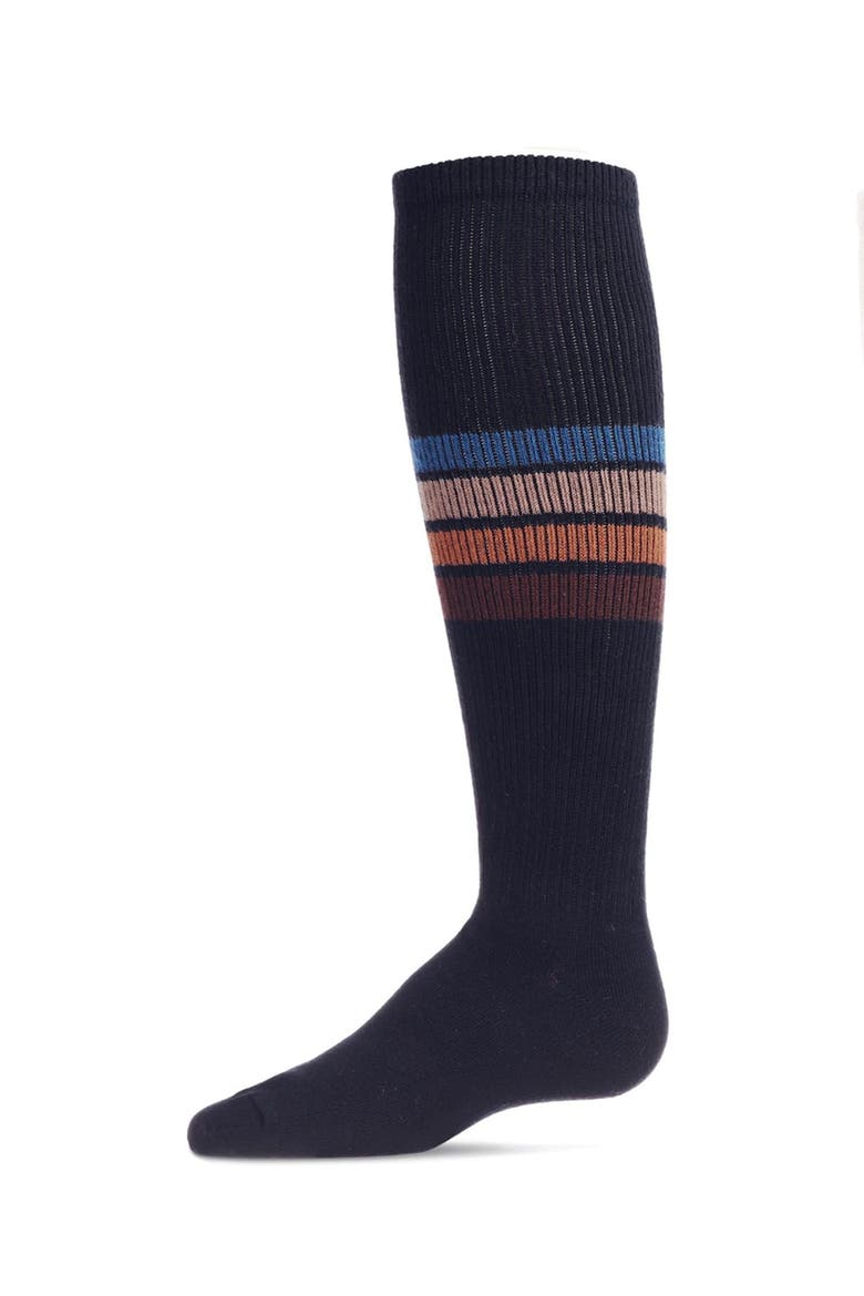 Retro Stripe Thin Ribbed Knee High Socks, Main, color, Navy