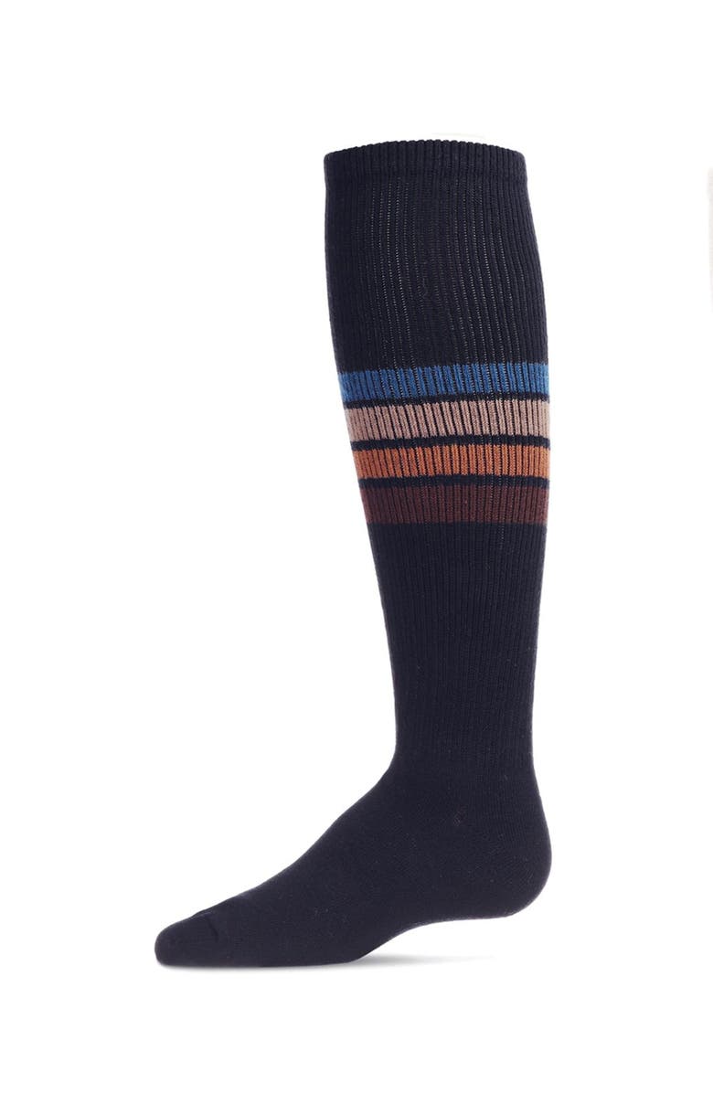 MeMoi Retro Stripe Thin Ribbed Knee High Socks, Main, color, Navy