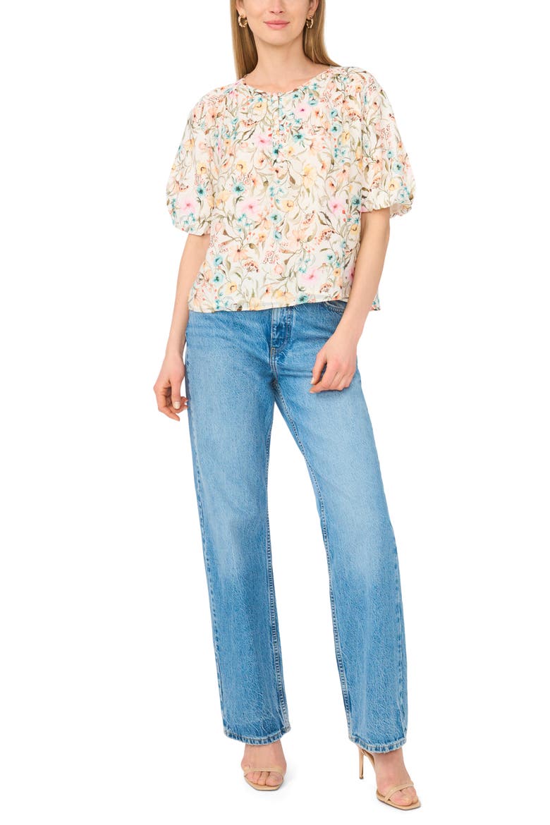 Floral Puff Sleeve Top, Alternate, color, ANTIQUE WHITE