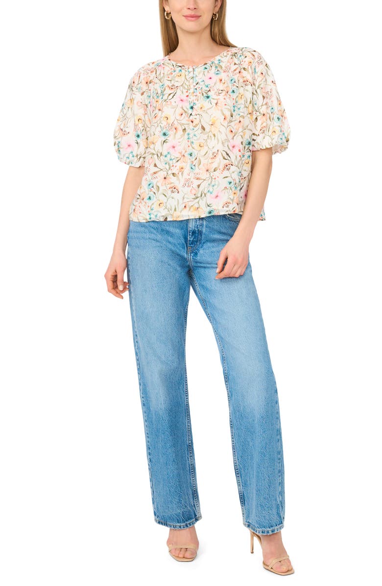 Vince Camuto Floral Puff Sleeve Top, Alternate, color, Antique White