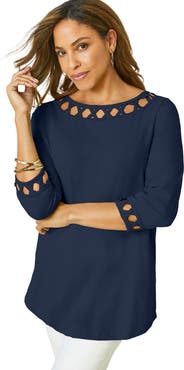 Jessica London Stretch Cotton Lattice Boatneck Tunic