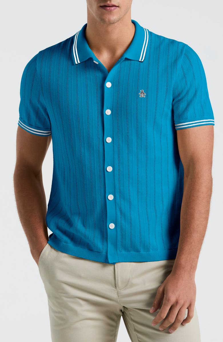 Original Penguin Drop Needle Polo Cardigan, Main, color, Mosaic Blue