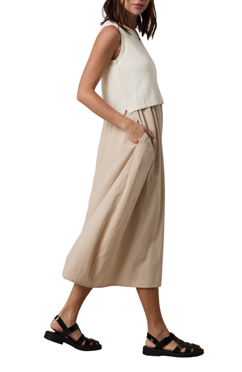 WISHLIST Mixed Media Midi Dress, Alternate, color, Off White/ Taupe