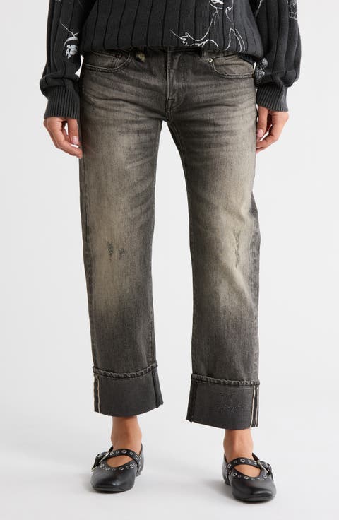 Cuffed Straight Leg Jeans (Hayne Selvedge Black)