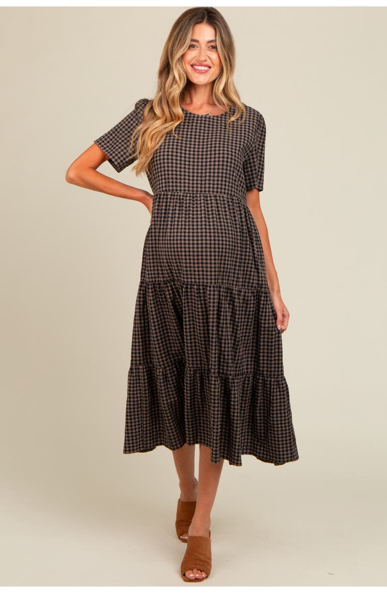PinkBlush Gingham Tiered Midi Dress, Alternate, color,