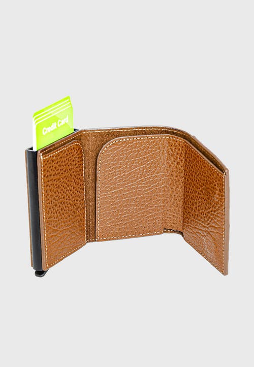 Furniq Uk Genuine Leather Venous Pattern Trifold Card Holder In Brown