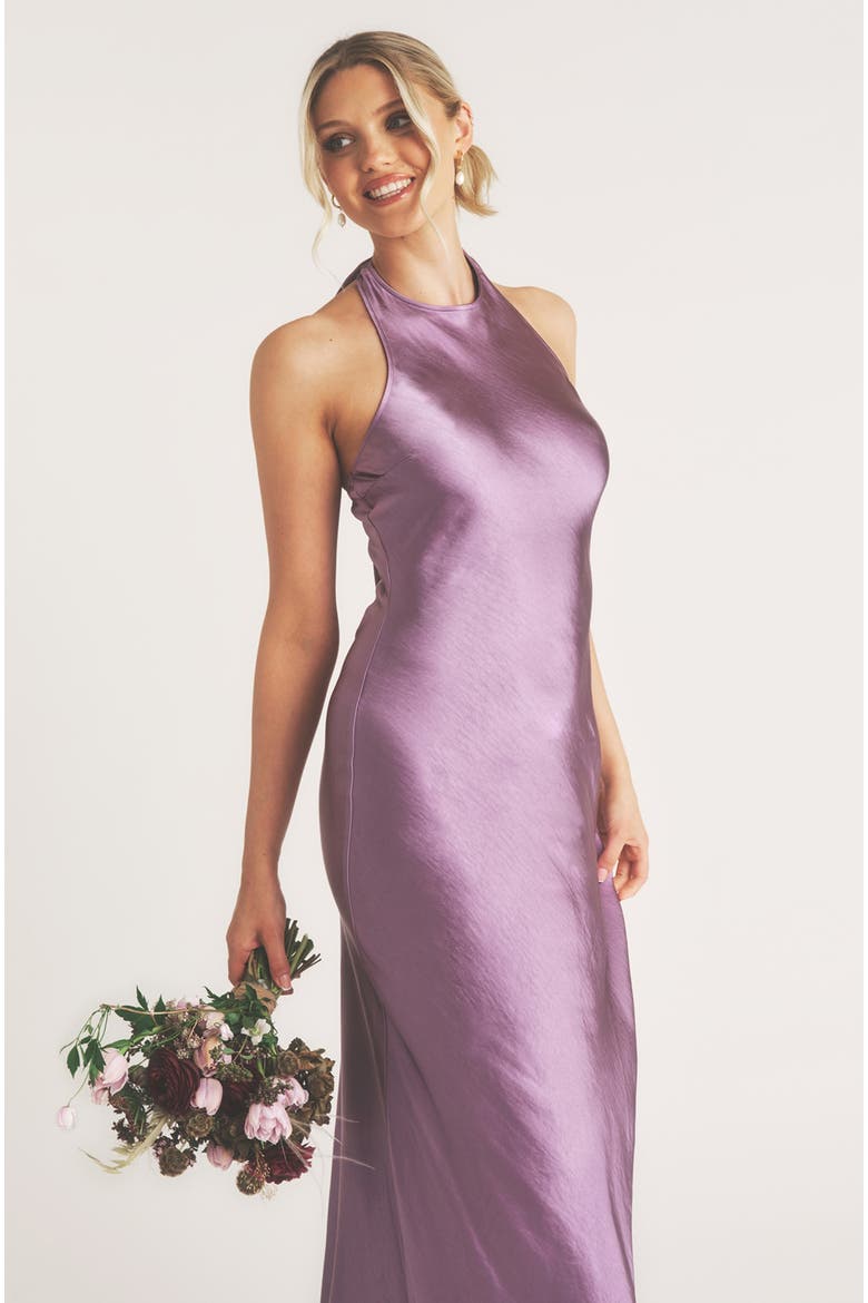 Racer Neck Satin Bridesmaid Dress, Alternate, color, Orchid