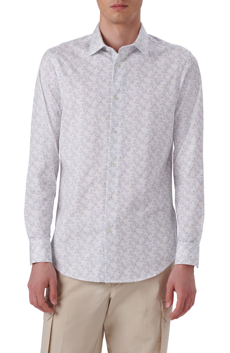 Bugatchi OoohCotton<sup>®</sup> Geometric Print Button-Up Shirt, Main, color, Biscotti
