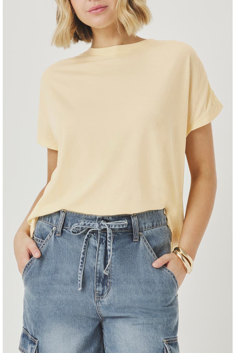 Rebecca Shirred Sleeve Cotton Blend T-Shirt, Main, color, HONEYSUCKLE BEIGE