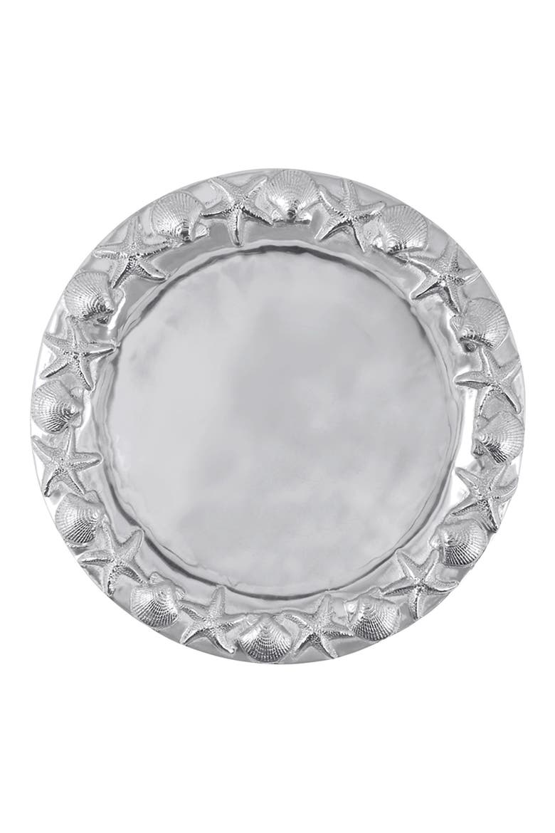 Seashell Border Round Platter, Main, color, SILVER