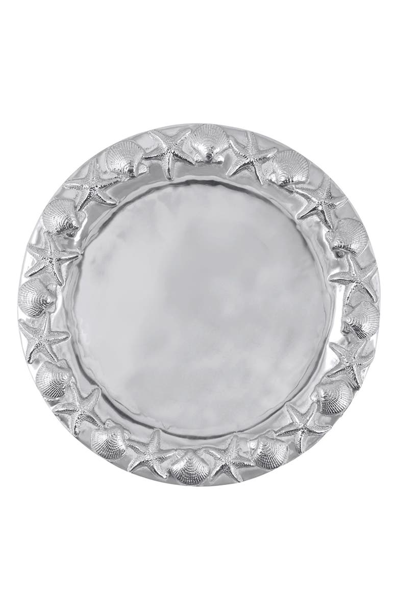 Mariposa Seashell Border Round Platter, Main, color, Silver