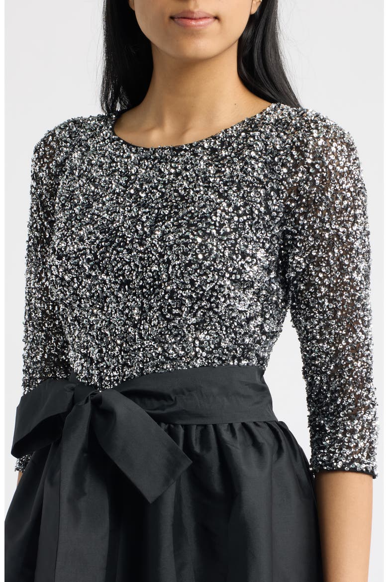 Beaded Bodice Taffeta A-Line Gown, Alternate, color, BLACK/SILVER 013
