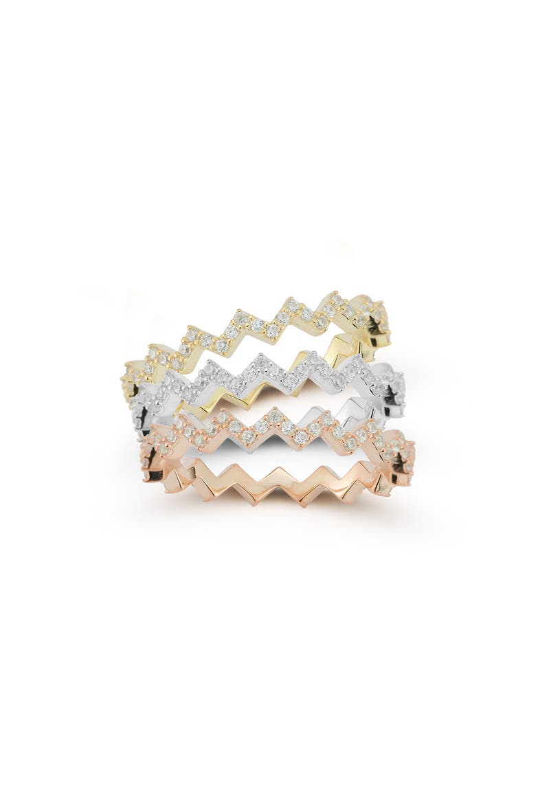 Set of 3 Mixed Metal CZ Pavé Stackable Rings, Alternate, color, GOLD